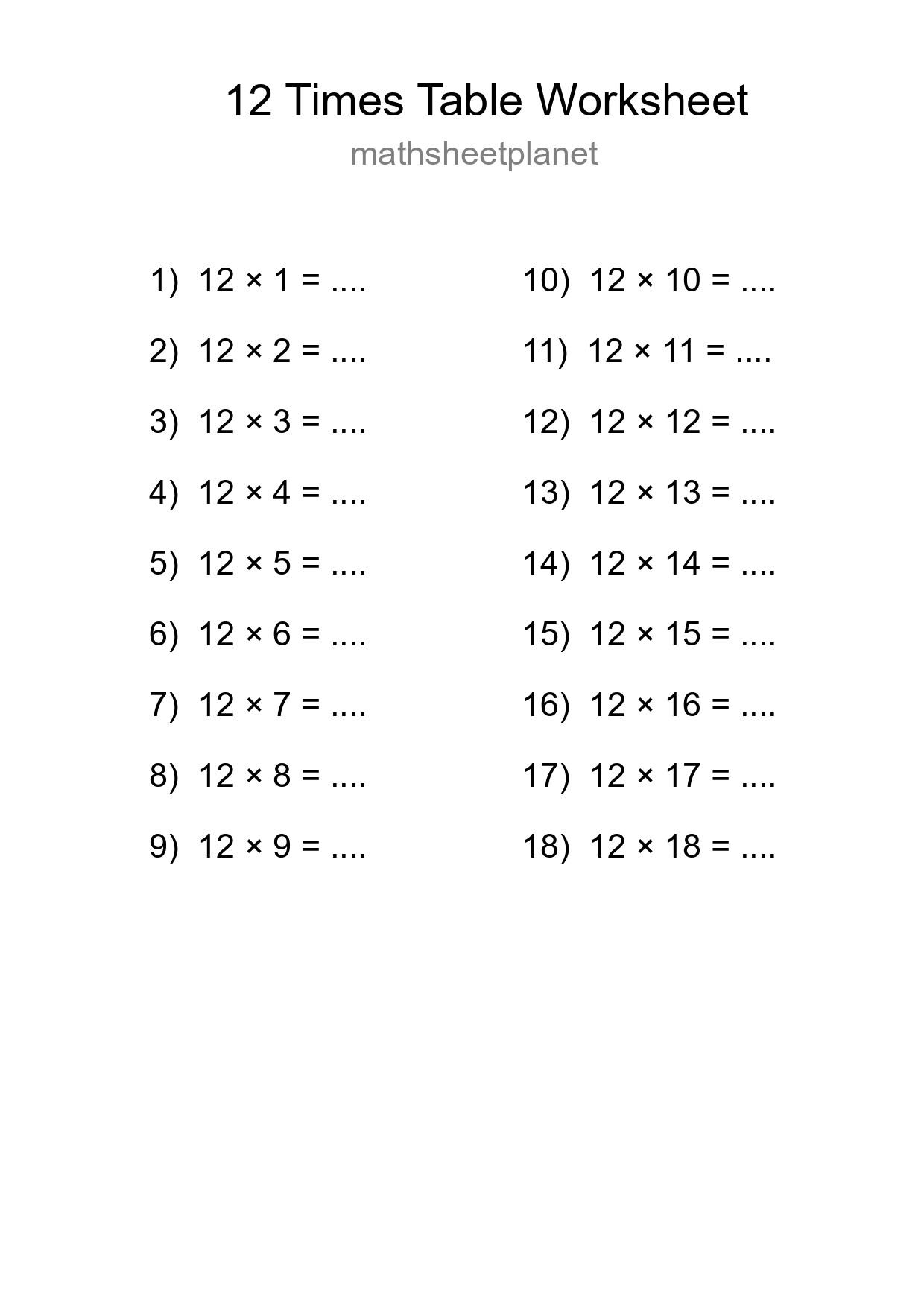 Grade 4 Multiplication Table 12 Practice - Part 42