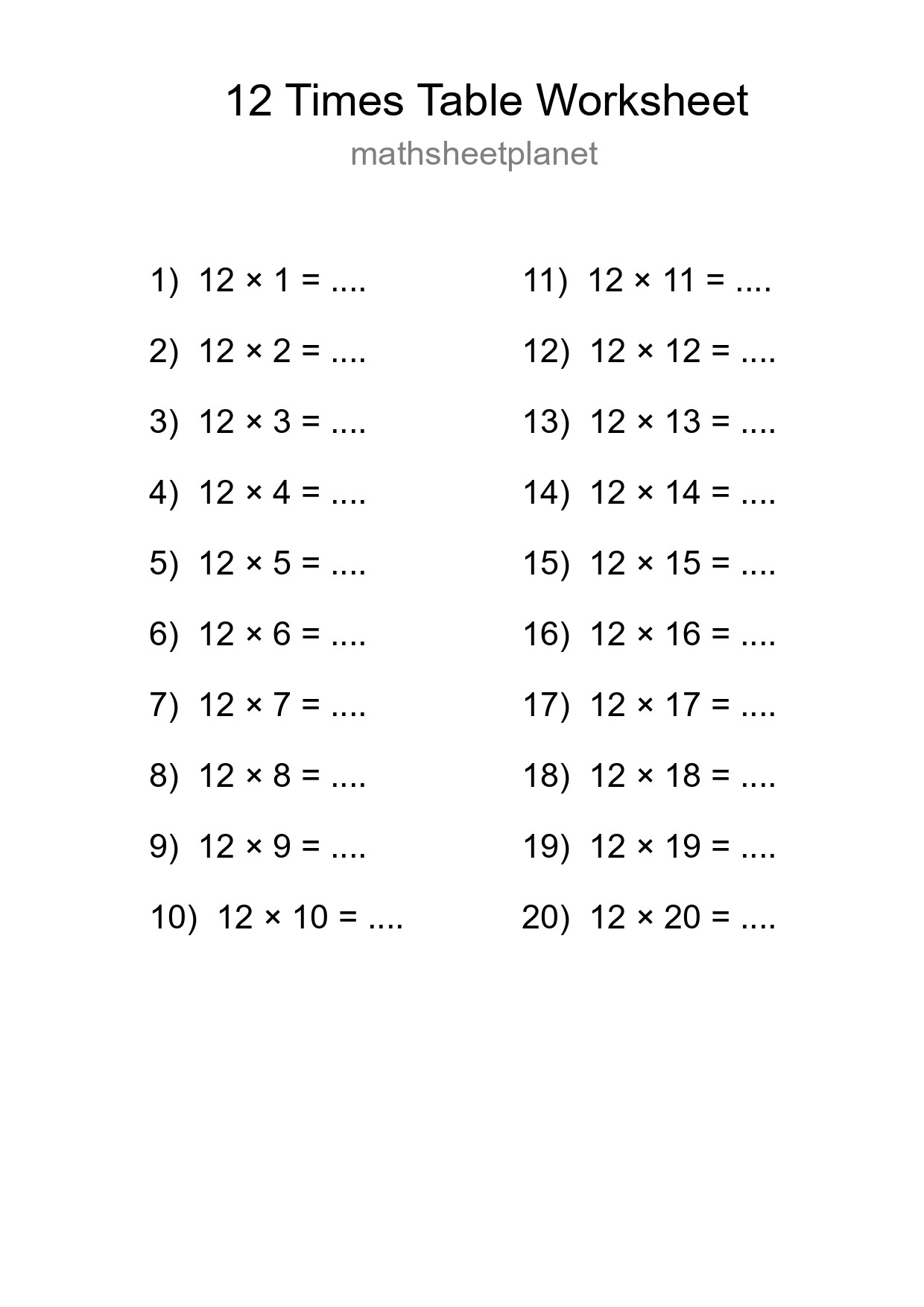 Grade 4 Multiplication Table 12 Practice - Part 64