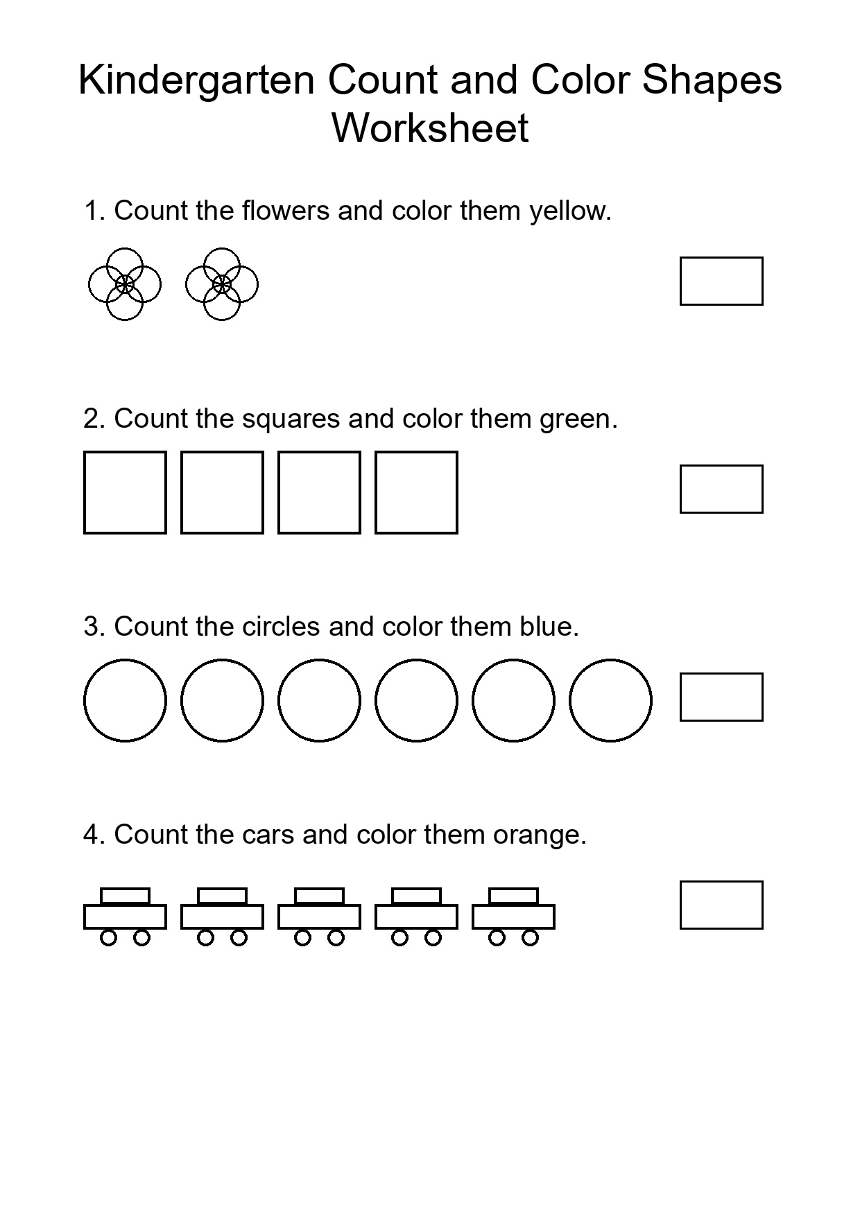 Kindergarten Count and Color Shapes Worksheet