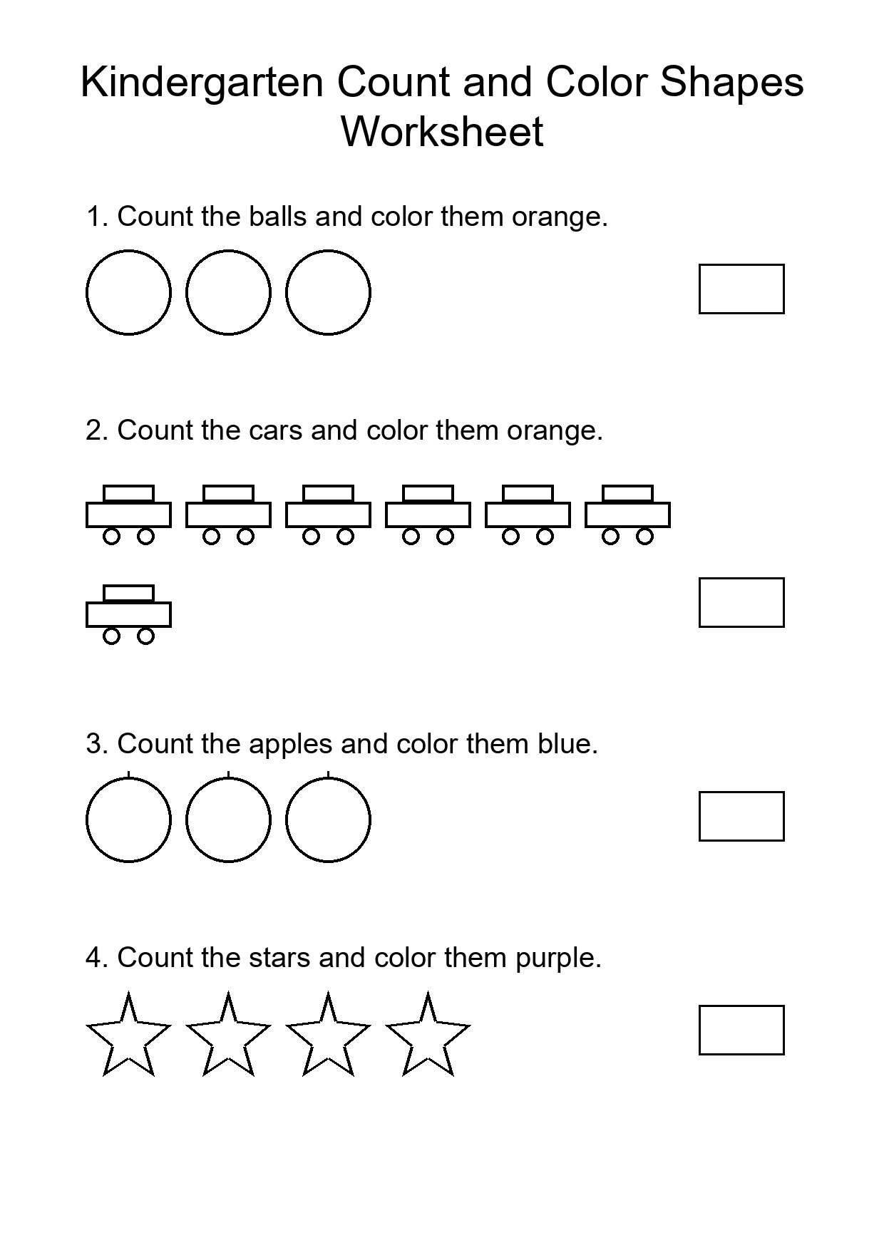 Kindergarten Count and Color Shapes Worksheet