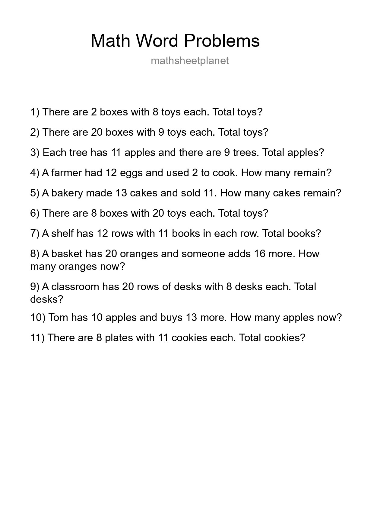 Math Word Problem Worksheet