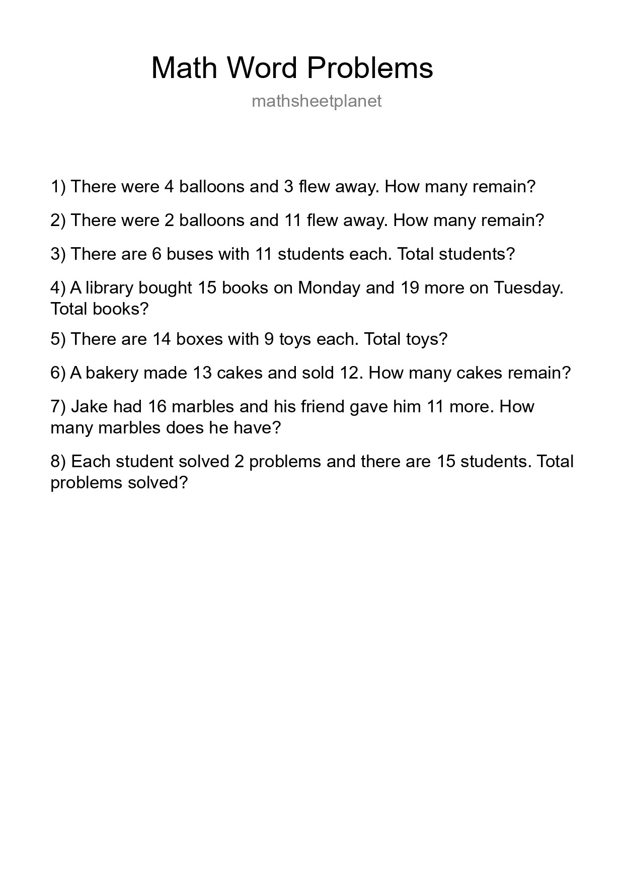 Math Word Problem Worksheet