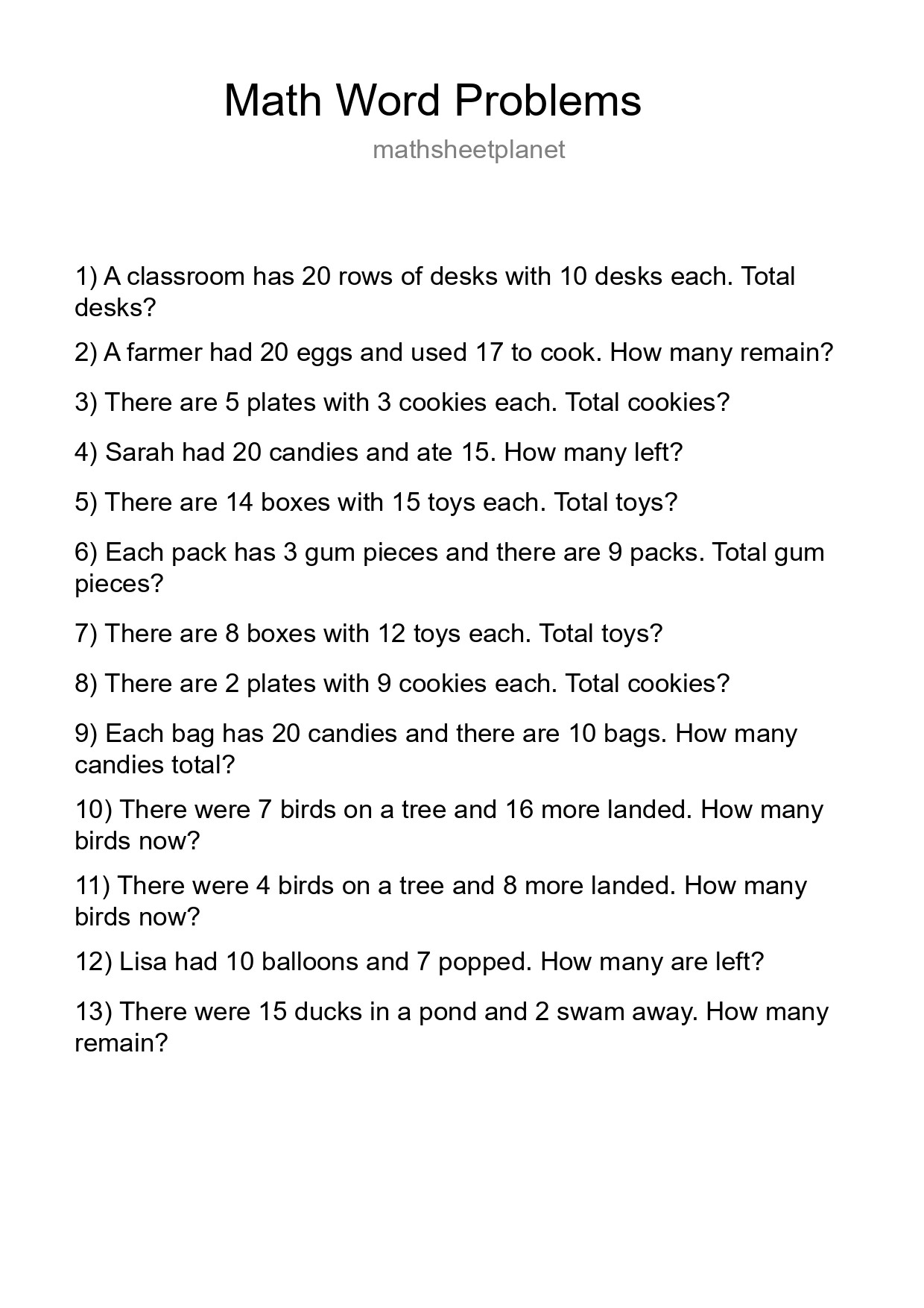 Math Word Problem Worksheet