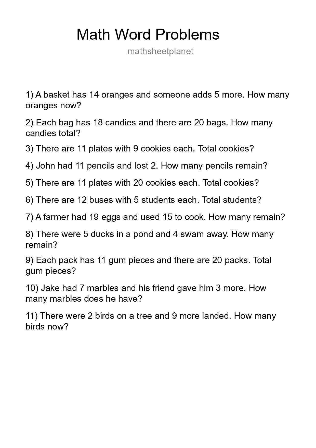 Math Word Problem Worksheet