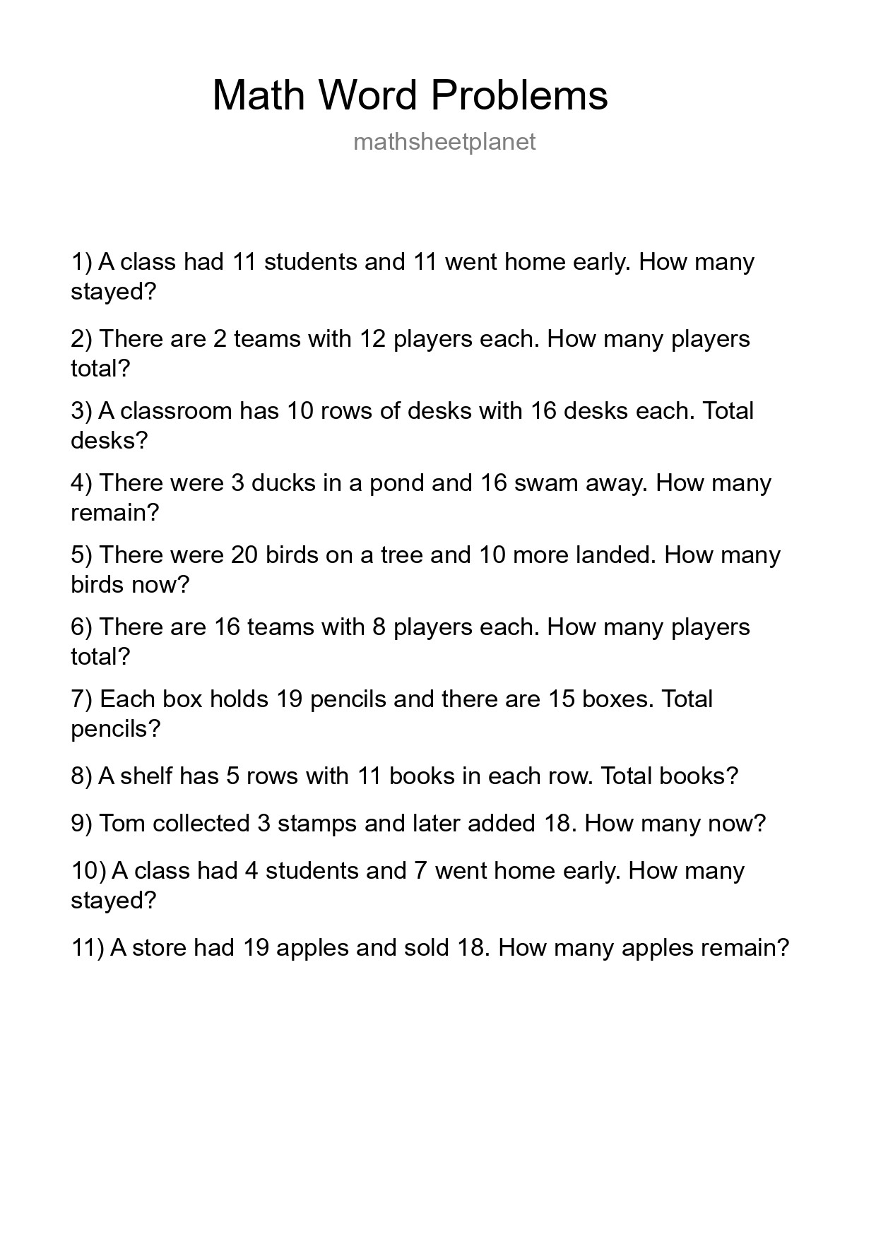 Math Word Problem Worksheet