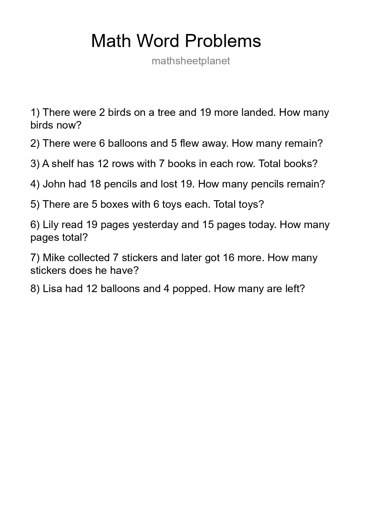 Math Word Problem Worksheet