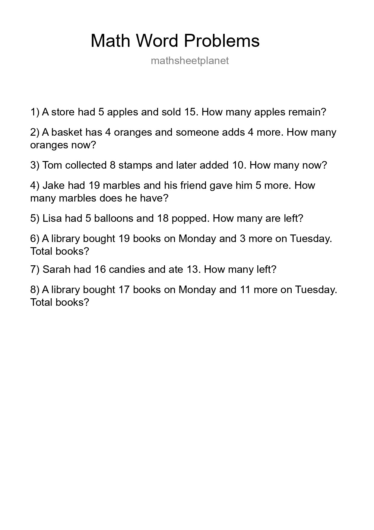 Math Word Problem Worksheet