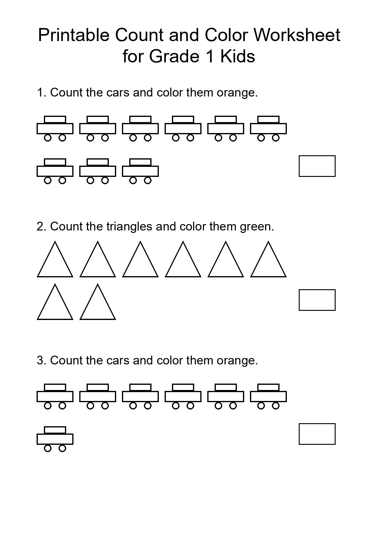 Printable Count and Color Worksheet for Grade 1 Kids