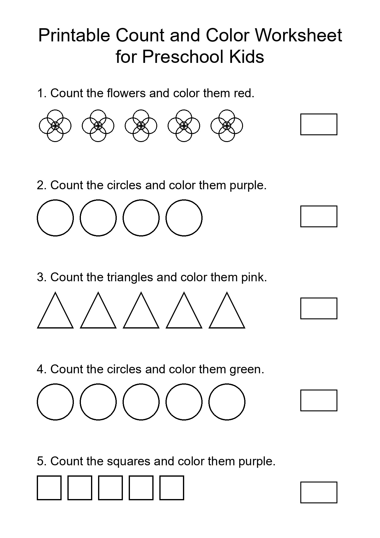 Printable Count and Color Worksheet for Preschool Kids
