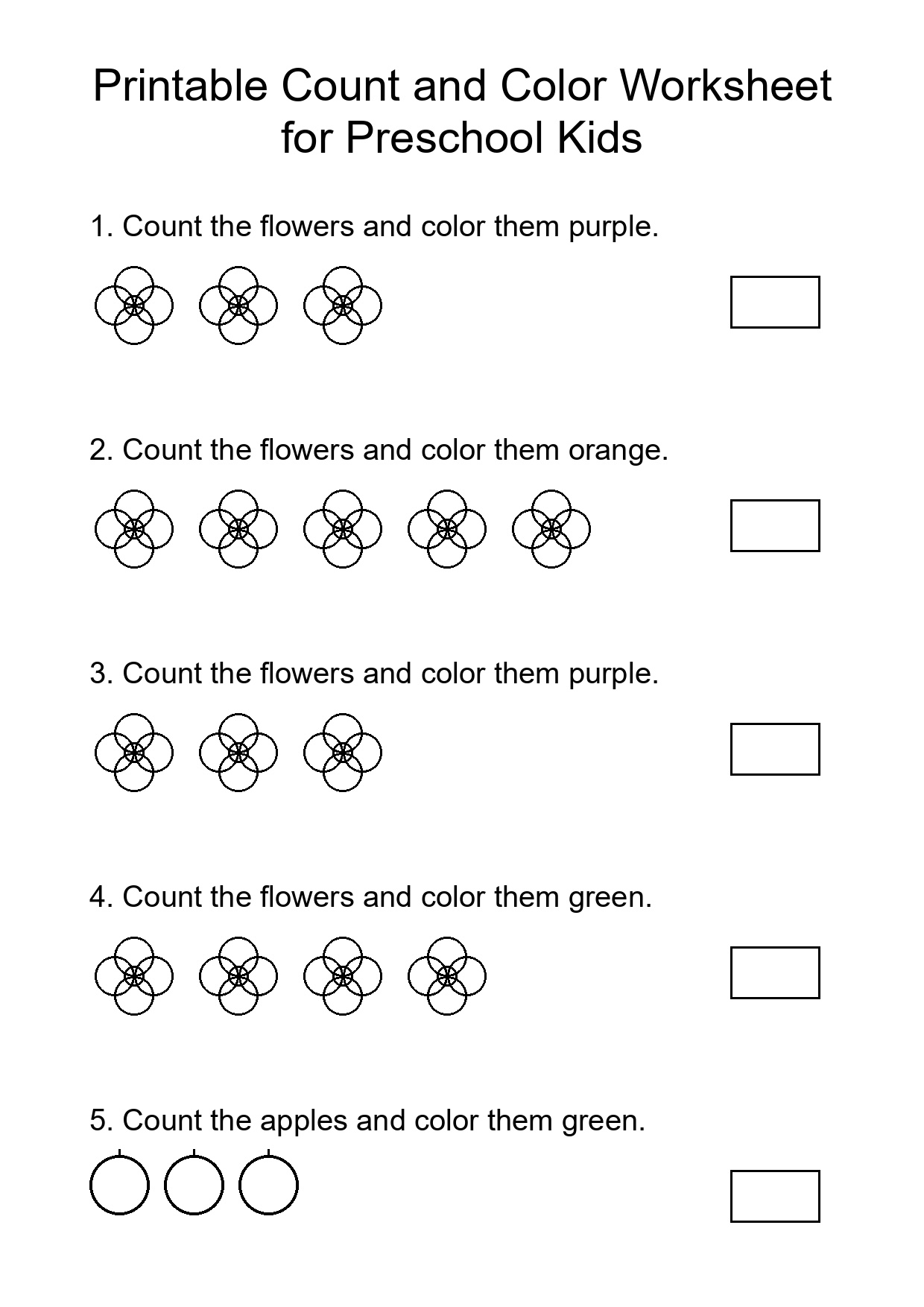 Printable Count and Color Worksheet for Preschool Kids