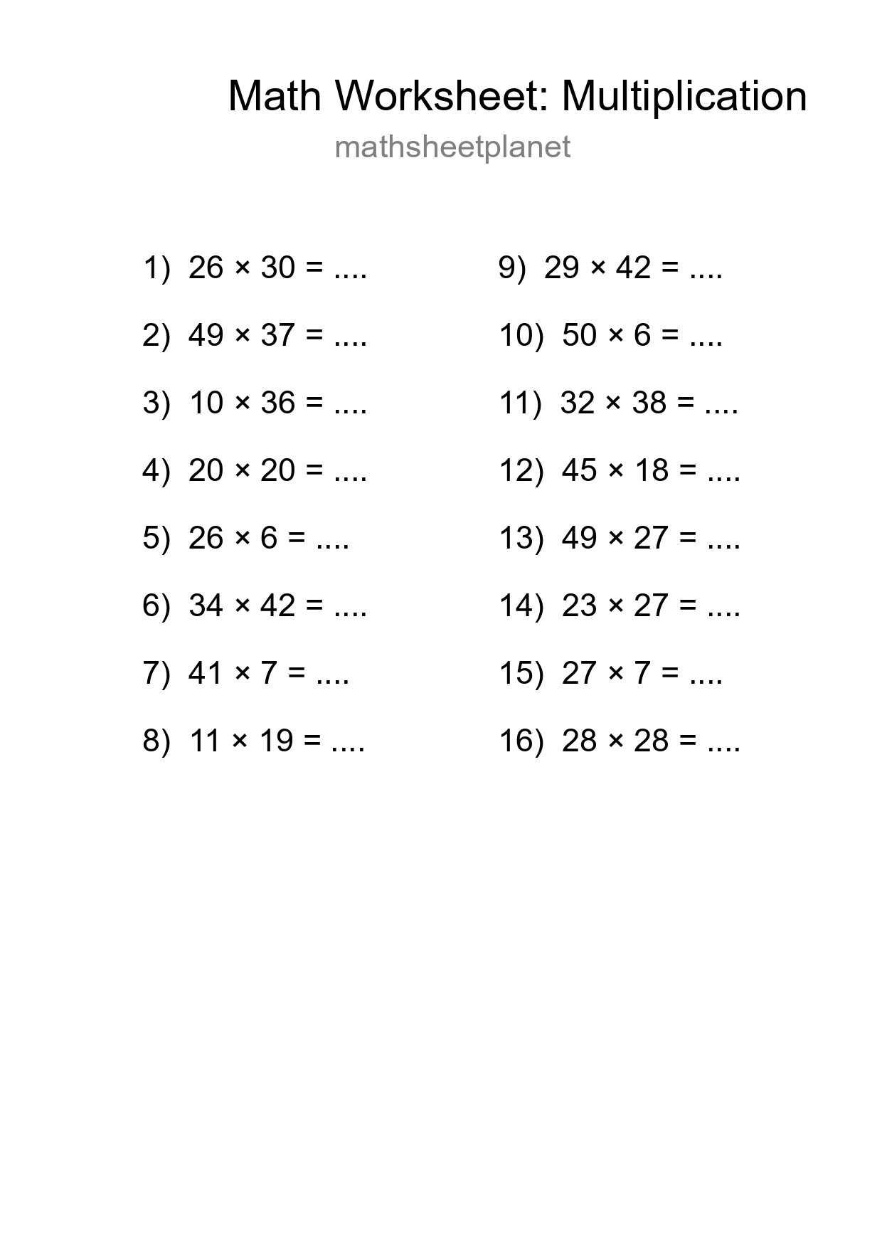 Printable Free 16 Multiplication Math Worksheet For Grade 2 - Part 106