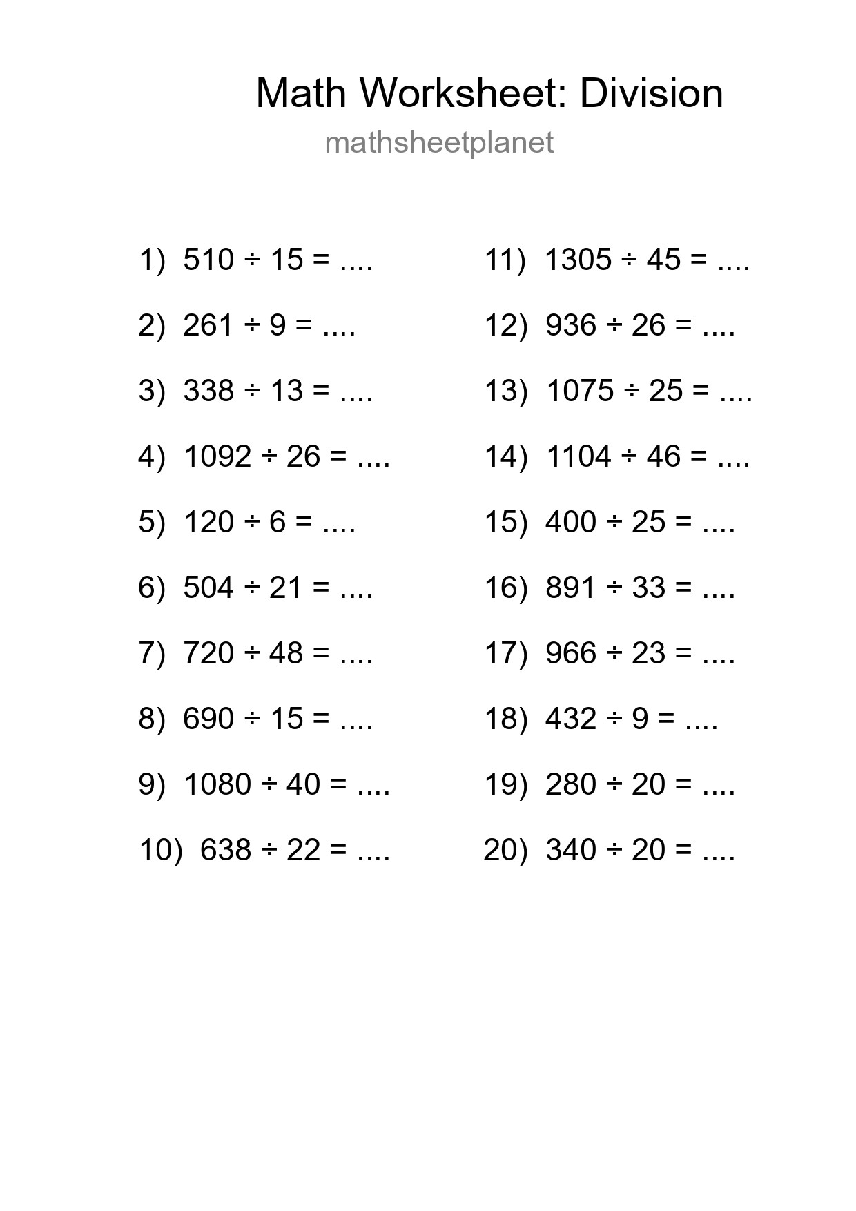 Printable Free 20 Division Math Worksheet For Grade 2 - Part 224