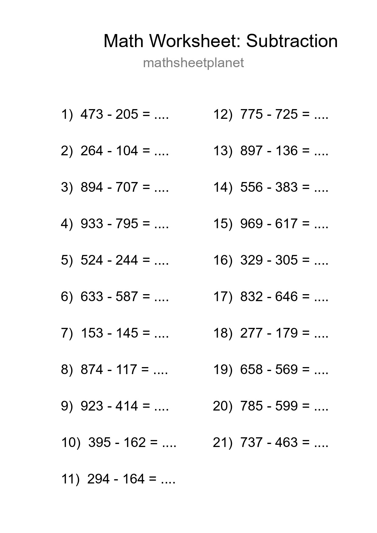 Printable Free 21 Subtraction Math Worksheet For Grade 5 - Part 63