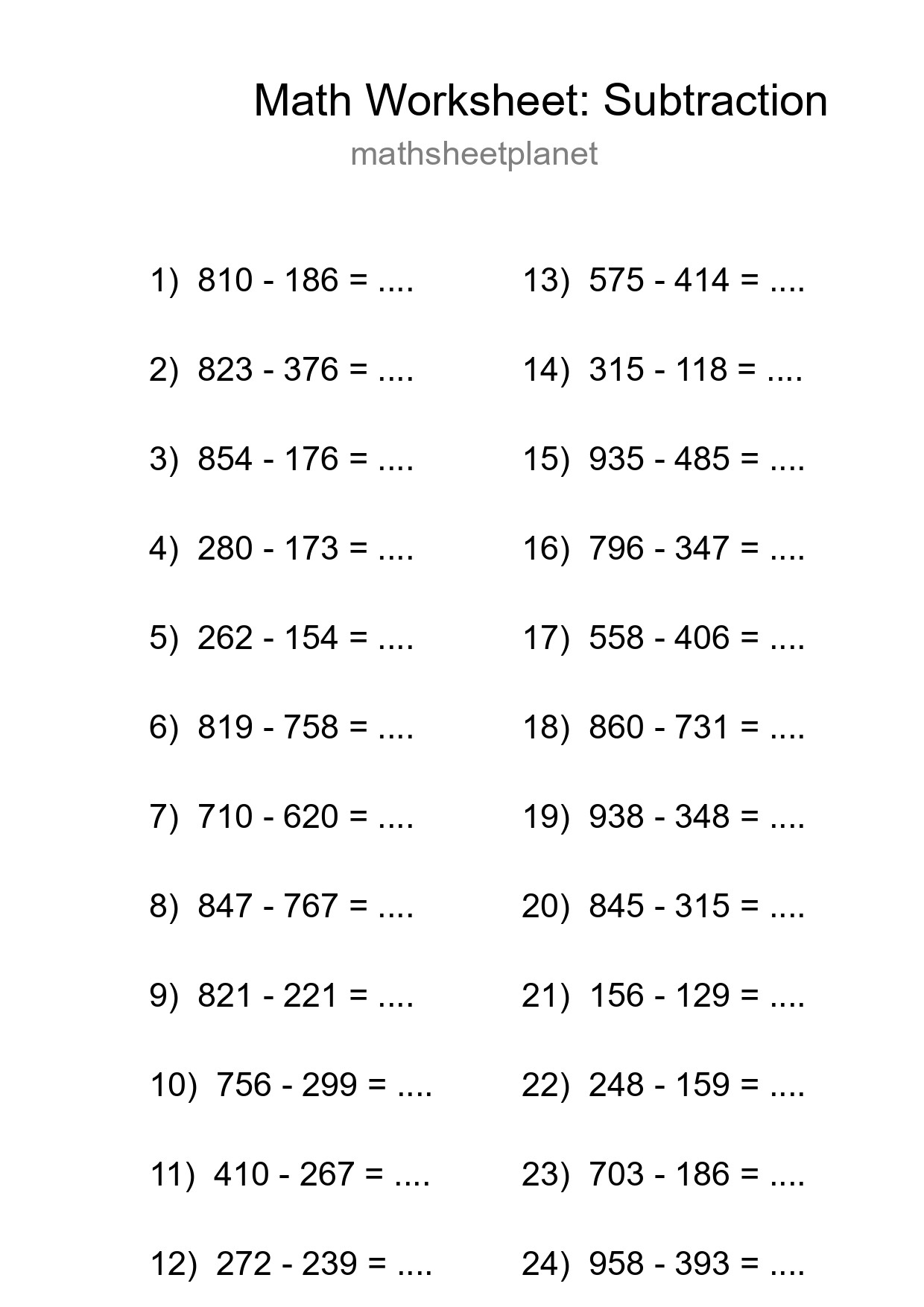 Printable Free 24 Subtraction Math Worksheet For Grade 5 - Part 41