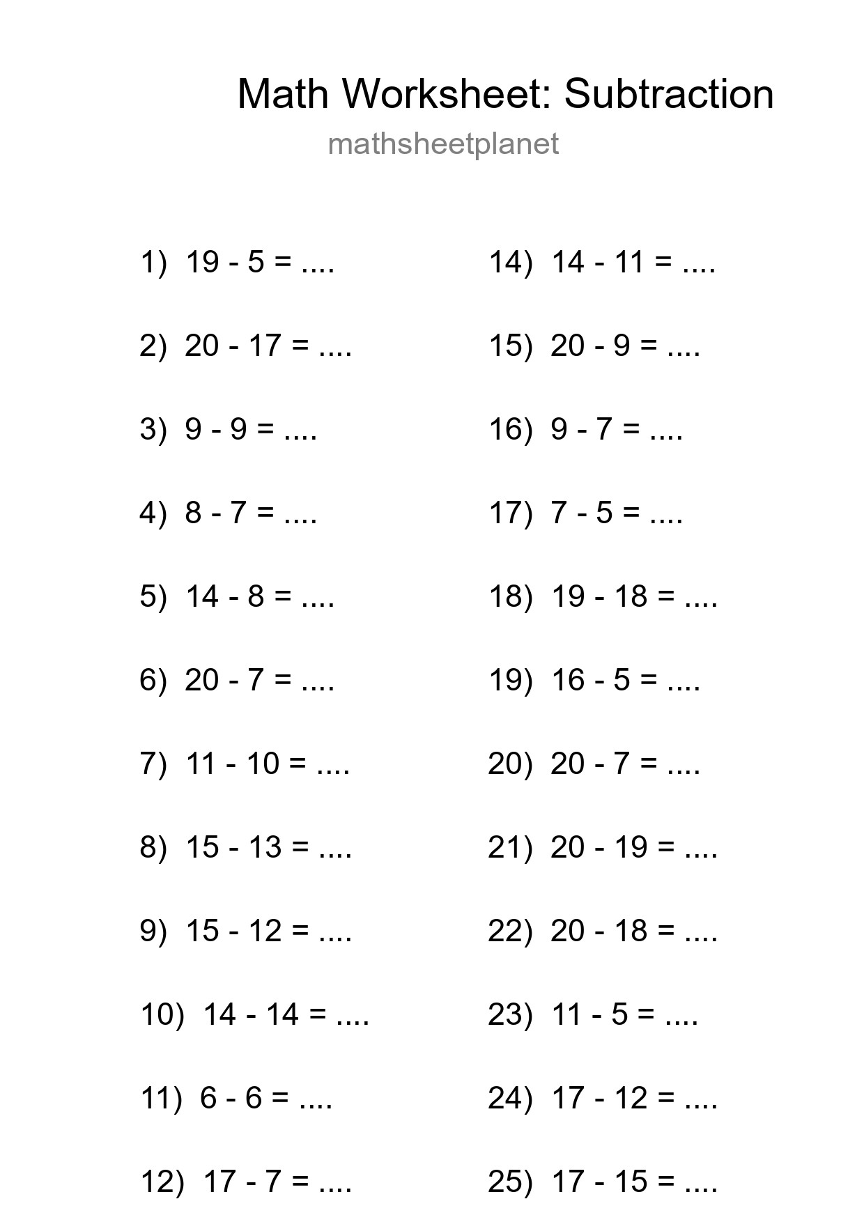 Printable Free 25 Subtraction Math Worksheet For Grade 2 - Part 294
