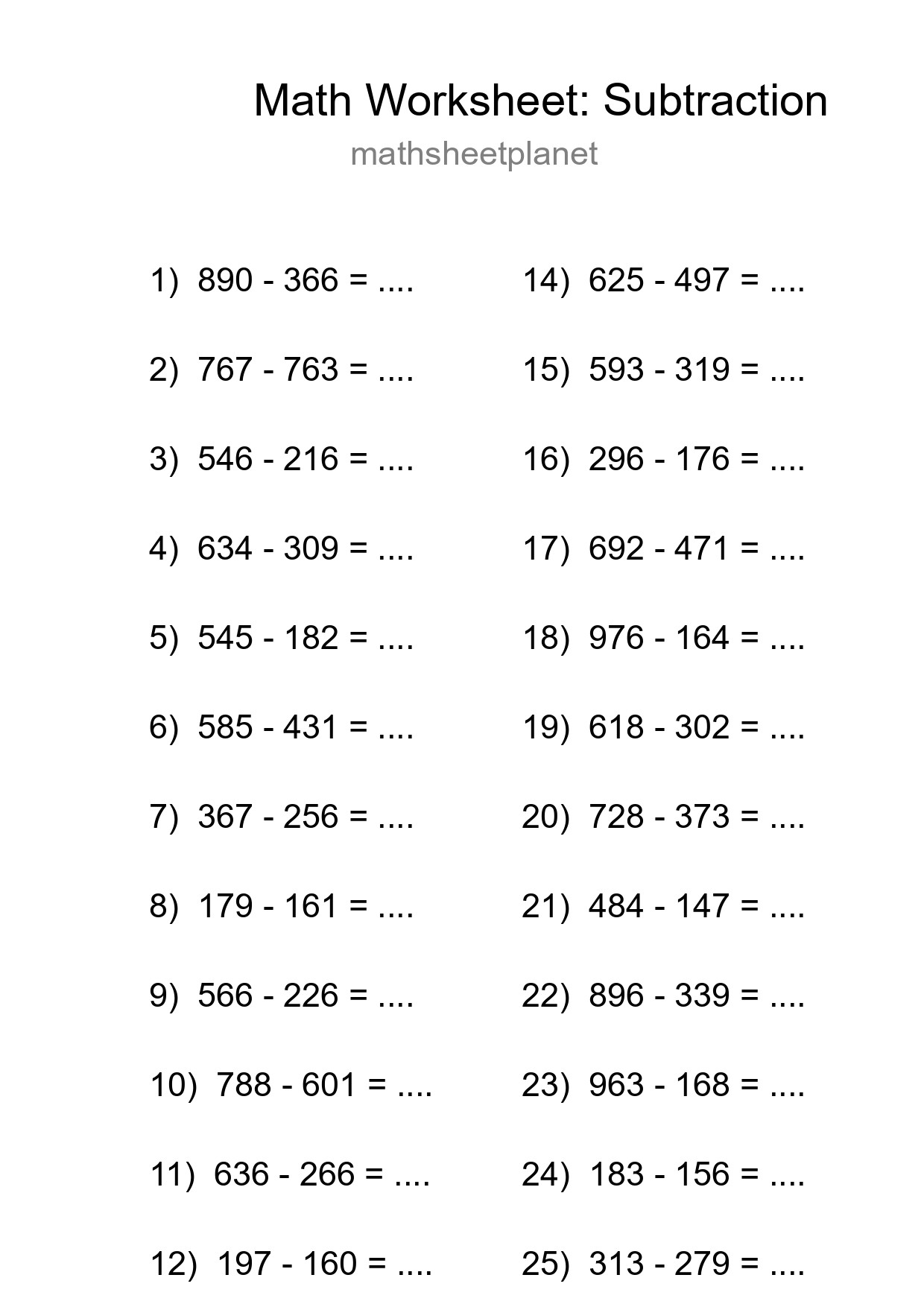 Printable Free 26 Subtraction Math Worksheet For Grade 5 - Part 206
