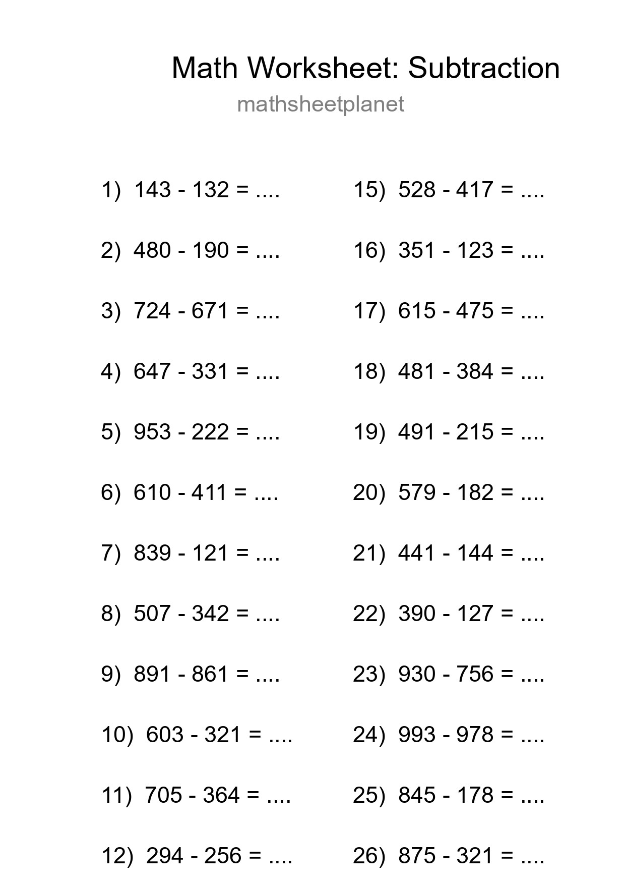 Printable Free 28 Subtraction Math Worksheet For Grade 5 - Part 129